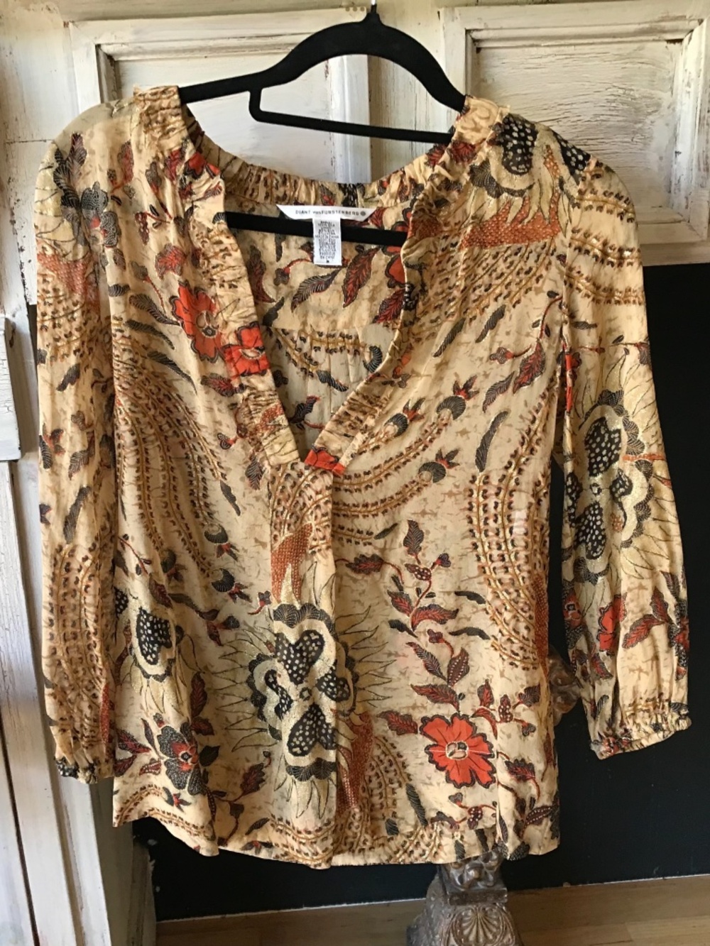 DIANE von FURSTENBERG “Loucetta” Silk Blend Popover Blouse Chinoiserie Size 2 XS - Picture 3 of 9